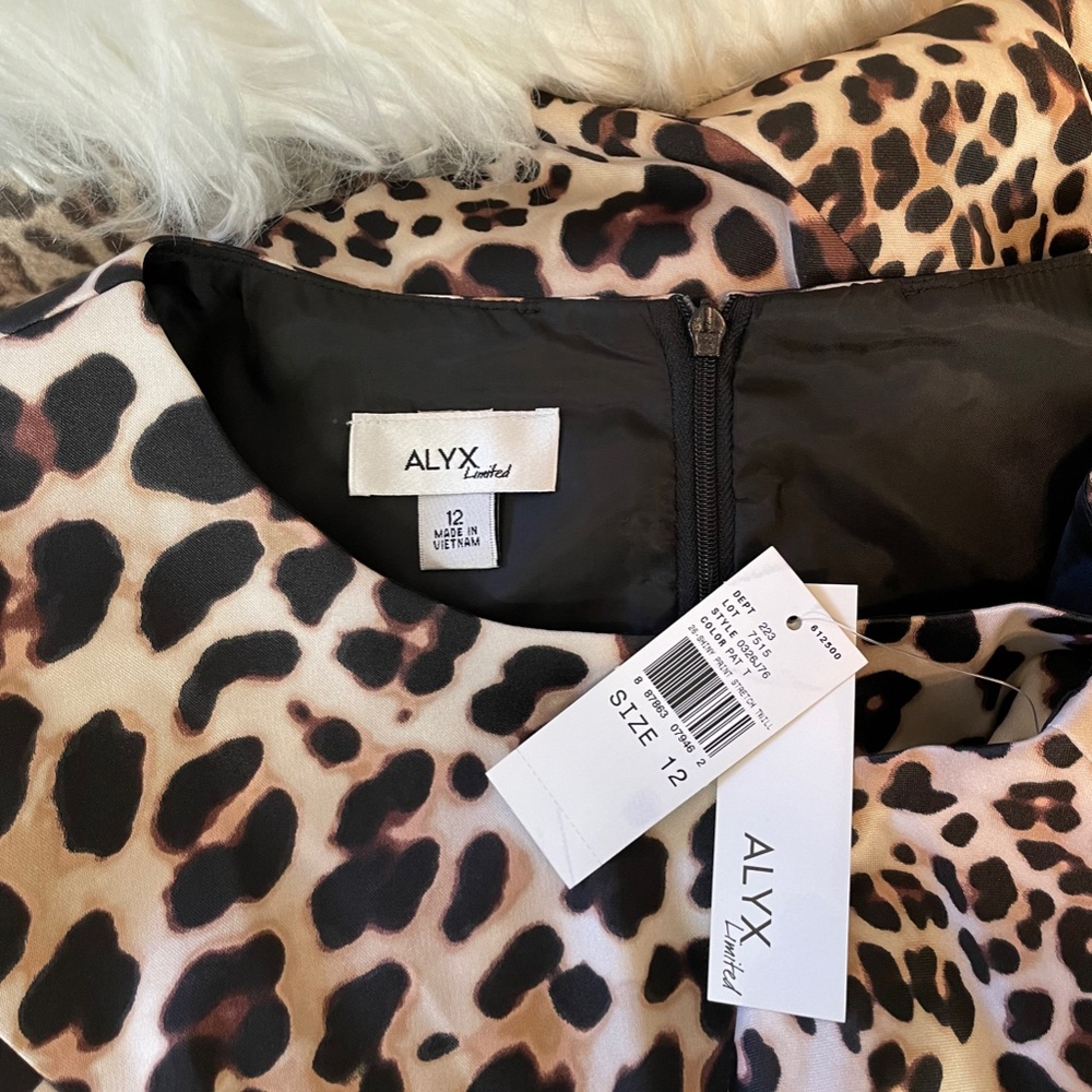 NWT Leopard Print Dress with Peplum. ALYX Limited. Size 12.